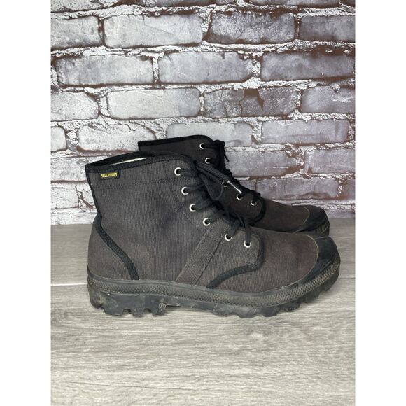 Palladium Black Canvas Fabric Turn Down Lace Up Combat Boots Men Sz 12M US/46EU - Picture 1 of 16
